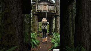 Suspended Log Treehouse Between Two Trees 🌲 Cozy Off-Grid Living with Rope Ladder &amp; Wood Stove 🔥