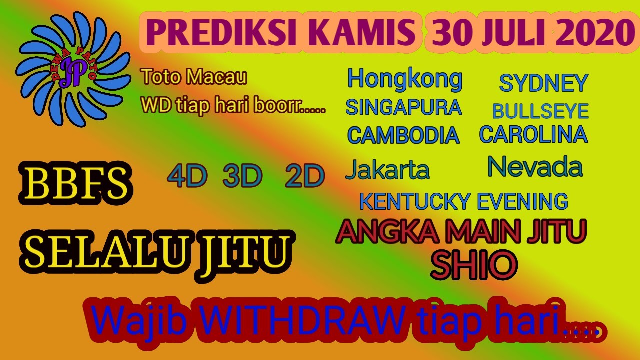 Prediksi 30 Juli 2020 Bbfs Angka Main Jitu Toto Macau Hk Sd Sgp Jakarta 4d 3d 2d Youtube