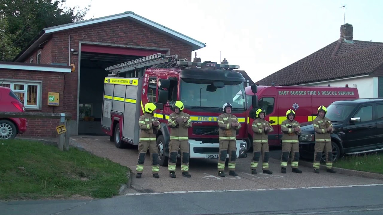 Herstmonceux firefighters from East Sussex fire & rescue service clap for NHS