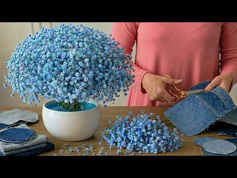 Turn Old Jeans Into Stunning Gypsophila Flowers! 🌸Scrap Denim Flower Craft - DIY Tutorial