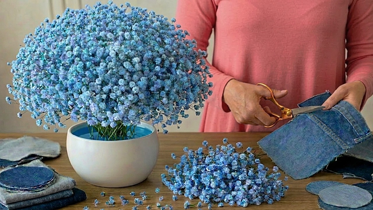 Turn Old Jeans Into Stunning Gypsophila Flowers! 🌸Scrap Denim secret denim Gypsophila ライトブルー 36