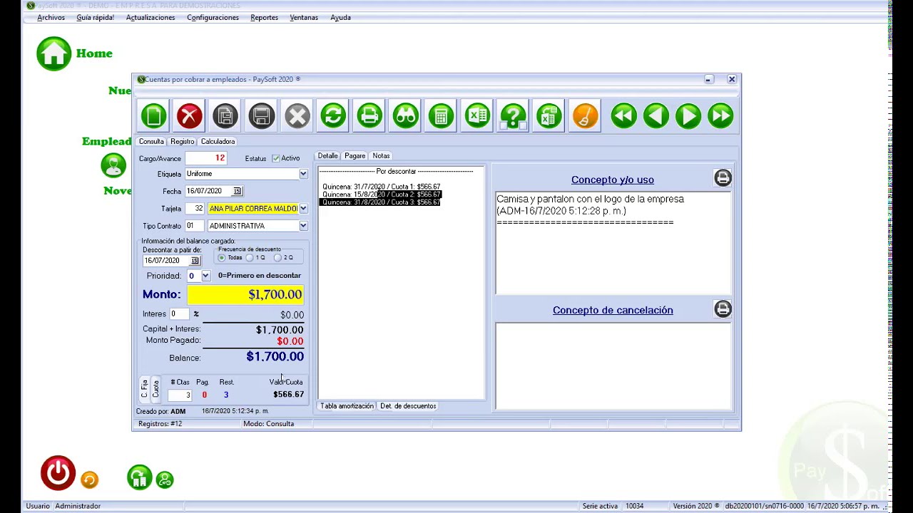 PaySoft: Como registrar un préstamo, avance o una cuenta por cobrar para descontar en nómina