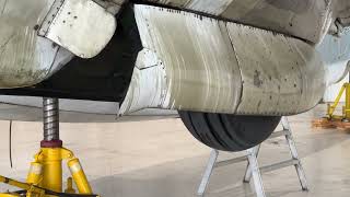 Port-side gear-up testing of the 'Island Doll', a Lockheed PV-2 Harpoon from WWII