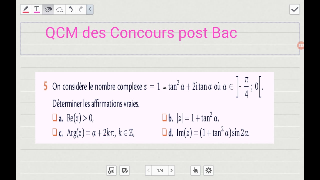 QCM nombres complexes Objectif  concours post bac