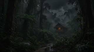 Sleep Deeply in Jungle Rain 🌧️ | Warm Bamboo House Ambience for Deep Sleep