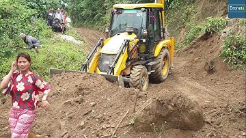 JCB Backhoe Loader-Leveling the Hilly Narrow Road-Backhoe Video