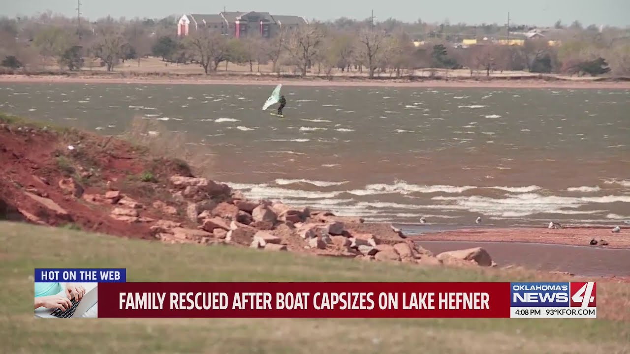 Family rescued after boat capsizes on Lake Hefner - YouTube