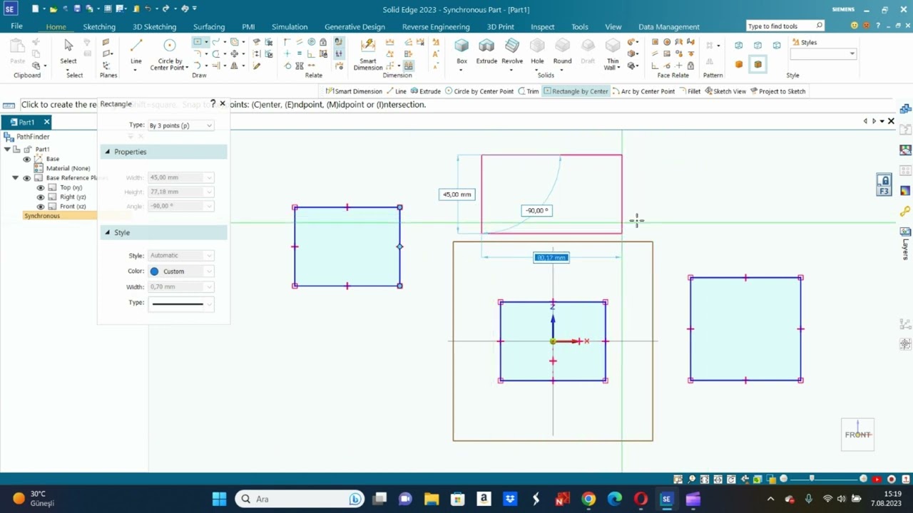 Solid Edge 2023 Eğitim Videoları -Sketch Komutları-3- Rectangle And Polygon (Dikdörtgen ve Çokgen)
