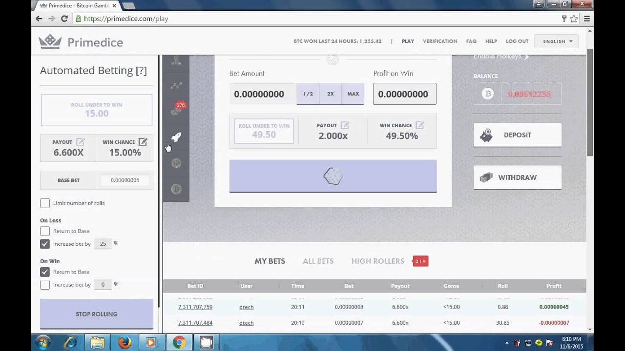 primedice my 100% win set up 2015