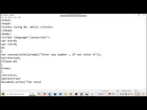 D #javascript  -Using Do #while  - print Total of Numbers.
