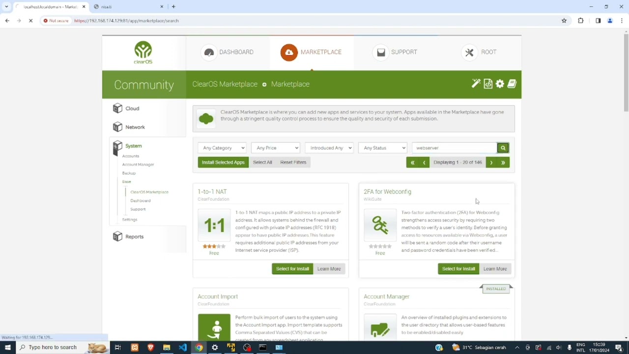 Naimah Andriyani (2201301111) Instalasi ClearOS, Konfigurasi DNS server, Konfigurasi Web Server