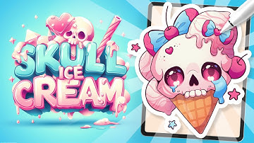 EASY Drawing ⭐ SKULL ICE CREAM ⭐ Kawaii PROCREATE Tutorial for Beginners