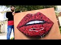 Realistic Glossy Rose Lips Painting