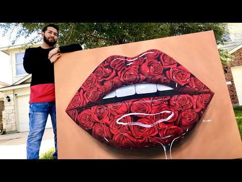 Realistic Glossy Rose Lips Painting