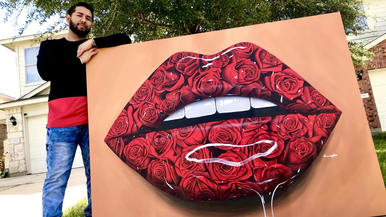 Realistic Glossy Rose Lips Painting