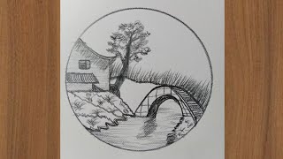 Scenery River Bridge Drawing | Easy Circle Bridge Drawing | Fraz Dreamy Art