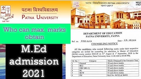 Patna university M.Ed entrance cut off / result 2021 , document required