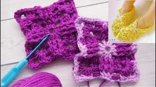 картинка: Простой бабушкин квадрат крючком рельефными столбиками*Granny square crochet*Мотивы крючком.Урок 378