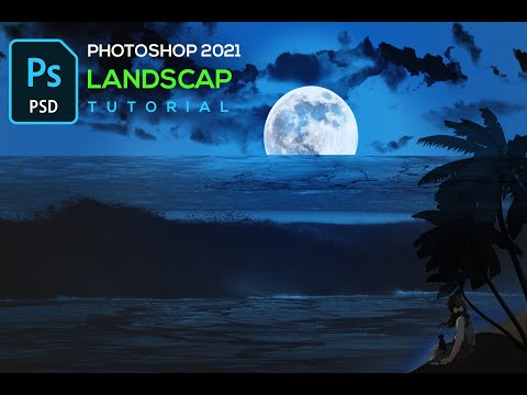 Draw in Photoshop Beautiful Night Sea Beach || Brush tools Photoshop 2021