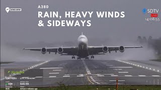 Rain, Heavy Winds & Sideways - Emirates A380