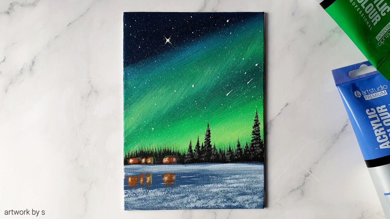 Easy Way to Draw The Northern Lights / Acrylic Painting Tutorial for ...