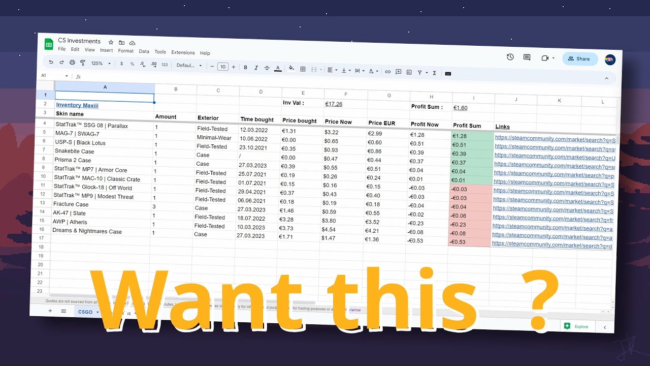 Steam Prices in Google Sheets | CSGO Market