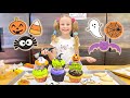 Nastya decorates cupcakes for Halloween