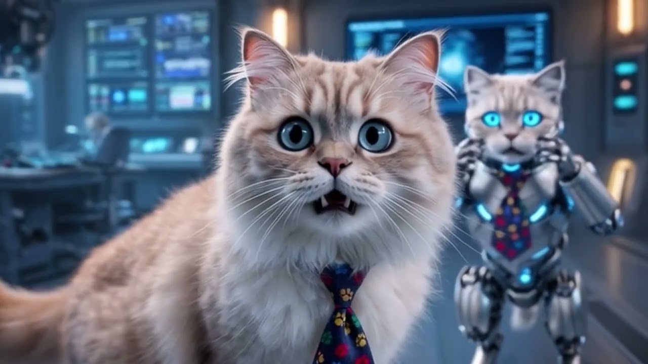 Cat Goes to Space and Meets an AI Robot! 🤖🚀💥