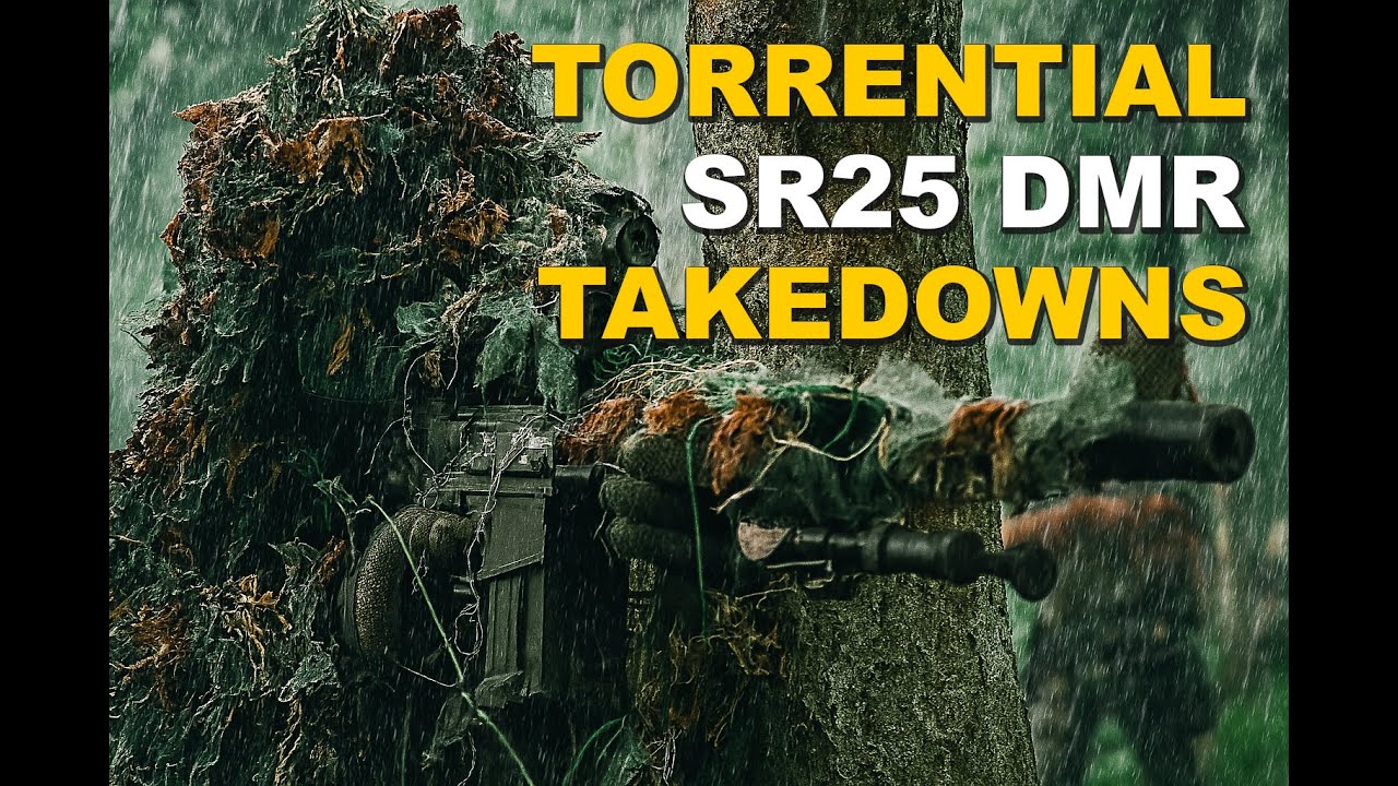 [Airsoft] Epic Airsoft Sniper Gameplay in Torrential Rain – SR25 Headshots & Stealth Takedowns