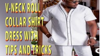 Cut and Sew Shirt with V-neck Roll Collar Dress #shirts #shirt #fashionstyle  #fashiontrends