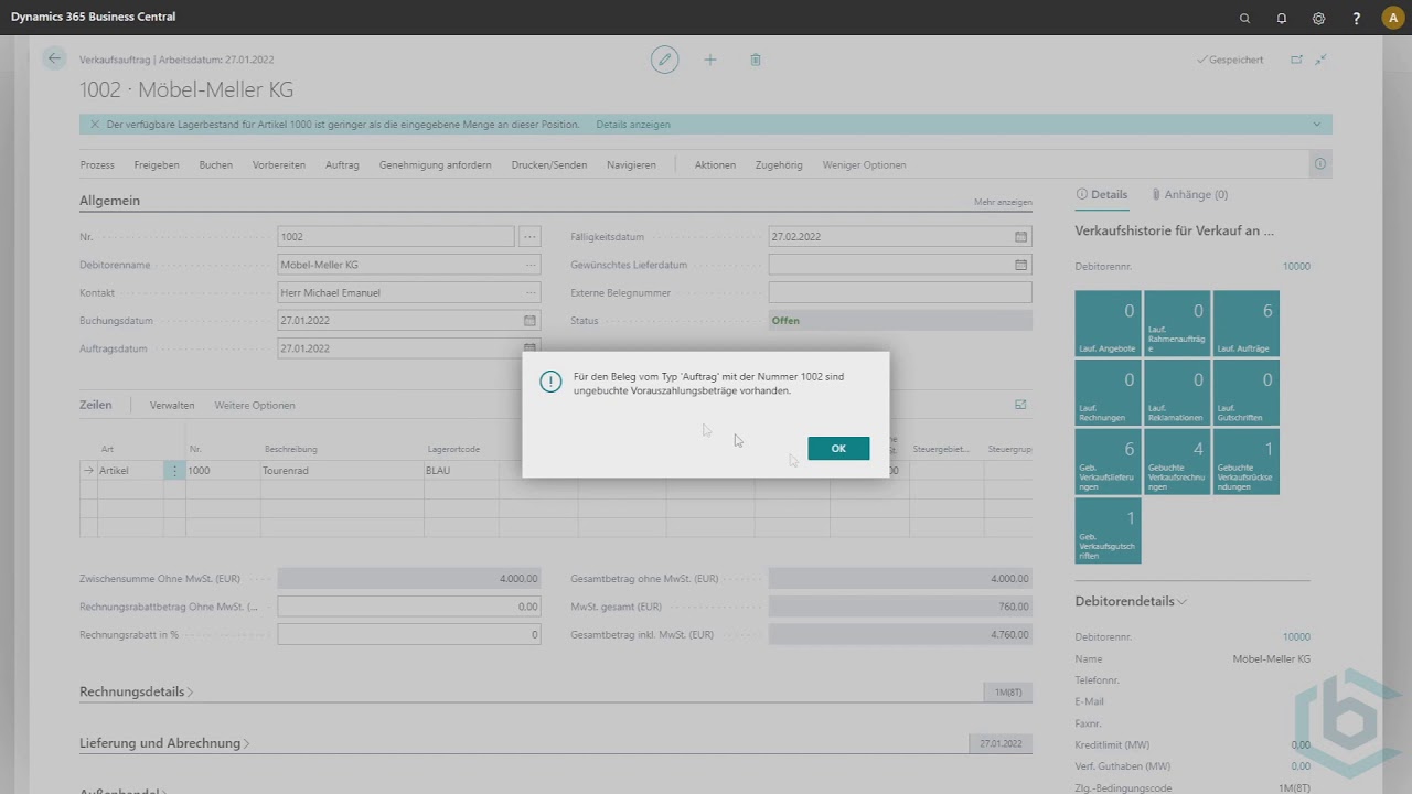 Update New Business Central - Die Vorauszahlung