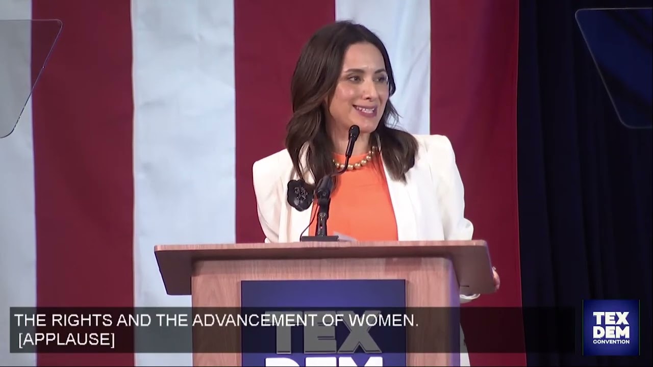 Rep Gina Hinojosa speaks at 2024 Texas Democratic Convention