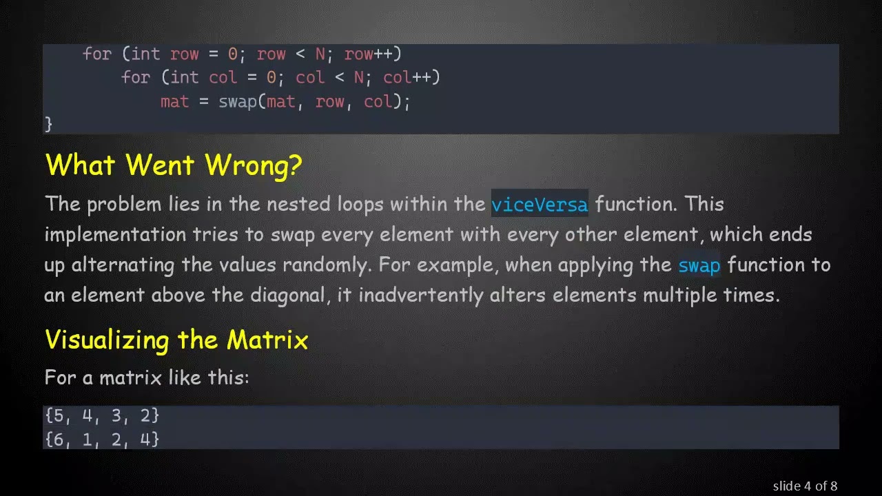 Fixing the Matrix: How to Replace Elements Below the Diagonal with a Simple swap Function