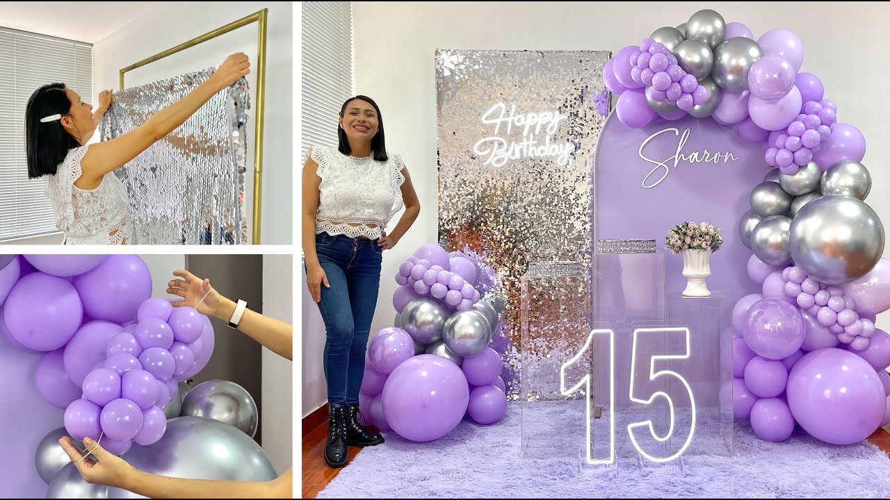 Como hacer un Arco de Globos 💜 Decoración 15 Años 💜 15th Birthday Balloons Decoration