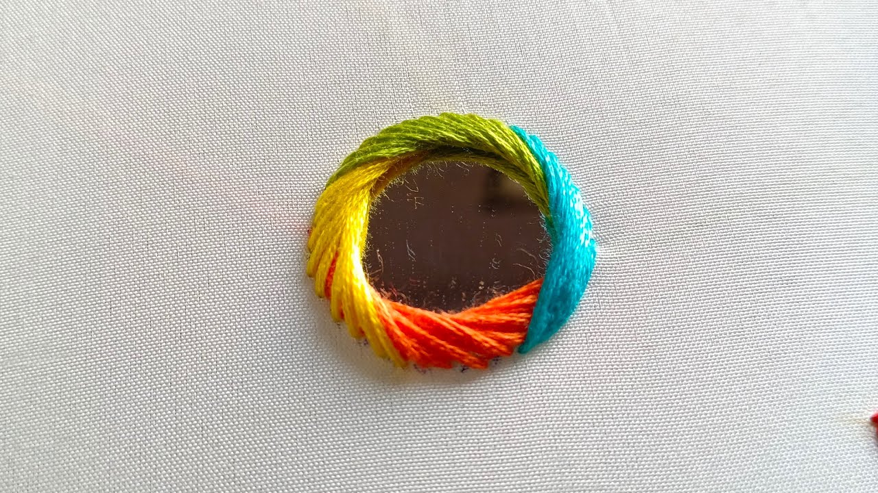 very easy and beautiful circle mirror work tutorial ll hand embroidery work ll