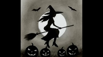 How to Draw Halloween Flying Witch Step by Step | Pencil Drawing Tutorial for Beginners