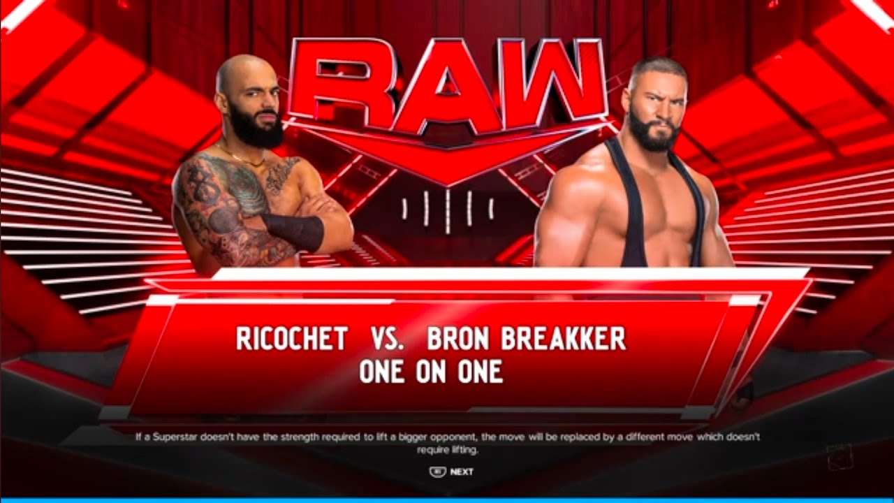 Ricochet vs Bron Breakker In WWE Raw (WWE2K24) PS4
