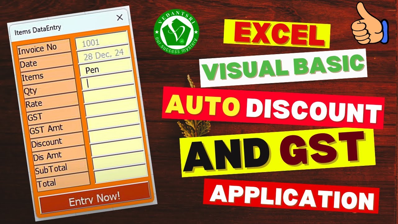 Excel VBA GST and Discount Automation Data Entry Project for Beginners | Pradip VedantSri