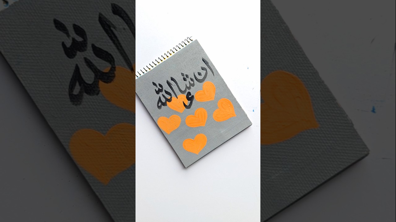 Orange love painting on ash grey canvas with Arabic calligraphy #arabicart #art #artshorts