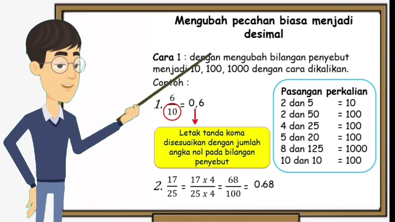 Mengubah pecahan biasa menjadi desimal kelas 4 SD 