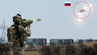 Footage of Russian KA-52 Attack Helicopter Being Hit by Ukranian Anti-Air Missile | Avdiivka