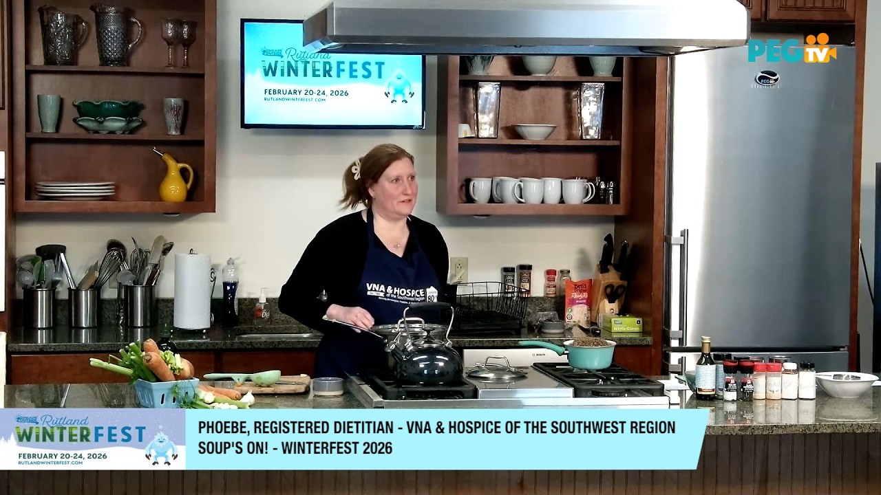 Soup's On! Winterfest 2026 - VNA & Hospice of the Southwest Region

Warm up this Winterfest with a cozy, hands-on soup cooking demonstration designed especially for seniors!
Come stir, sip, and savor! Join us at PEG TV’s kitchen studio for an intimate, live cooking experience where we’ll learn how to make a simple, comforting winter soup together—perfect for cold Vermont days.