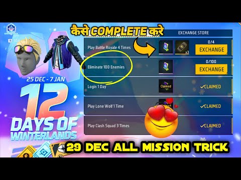 HOW TO COMPLETE 12 DAYS OF WINTERLANDS EVENT MISSION IN FREE FIRE KAISE KAREN ELIMINATE 100 ENEMIES