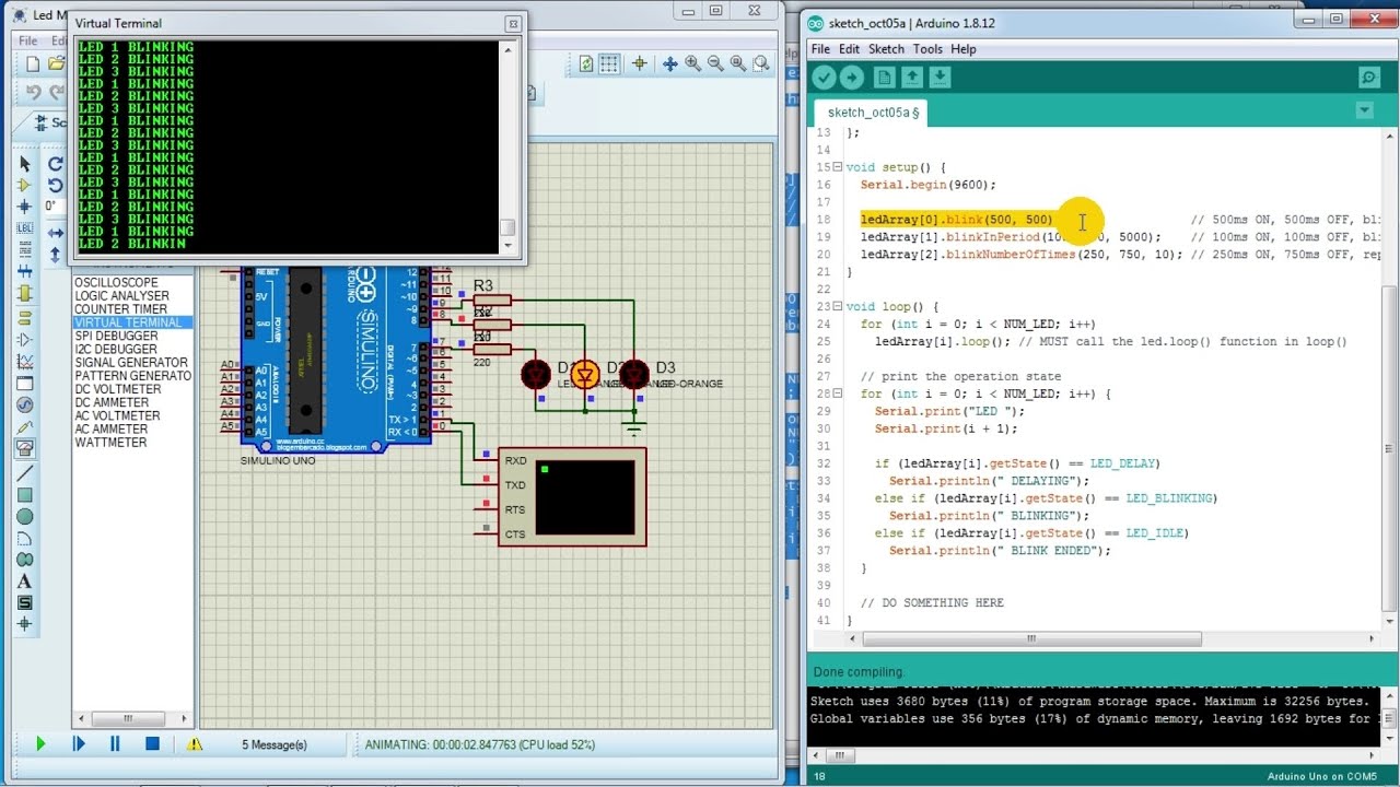 8-9. LED Multiple and LED Array Arduino Uno Proteus Simulation with ...