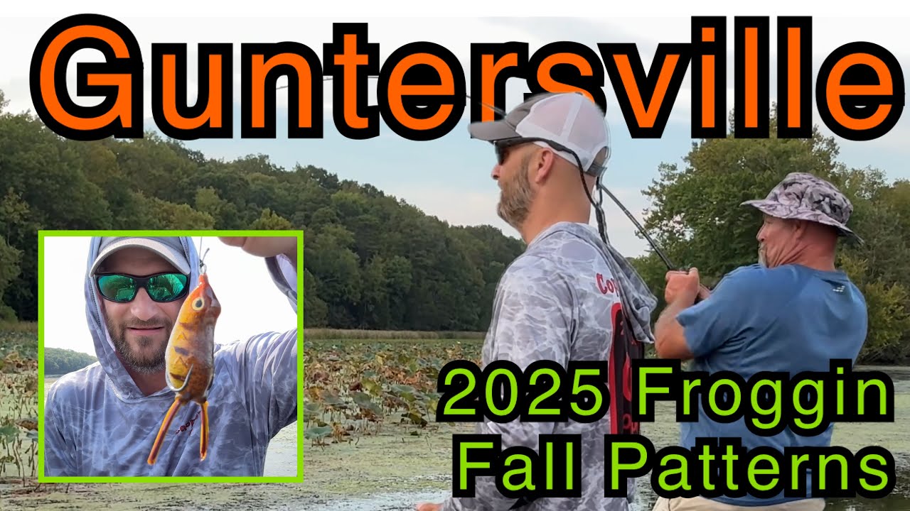Lake GUNTERSVILLE Fall Froggin Patterns; UNIQUE Colors by Copper Red Baits to catch BASS!