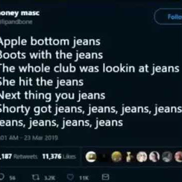 Apple bottom jeans, boots with the jeans, the whole club was lookin at jeans