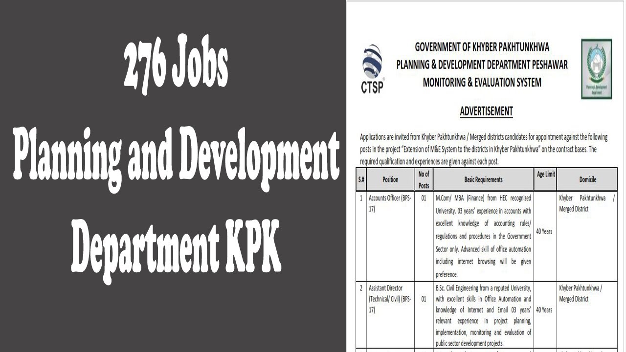 Planning and Development Department Jobs - 2020 Khyber Pakhunkhwa  | Advertisement | Online Apply