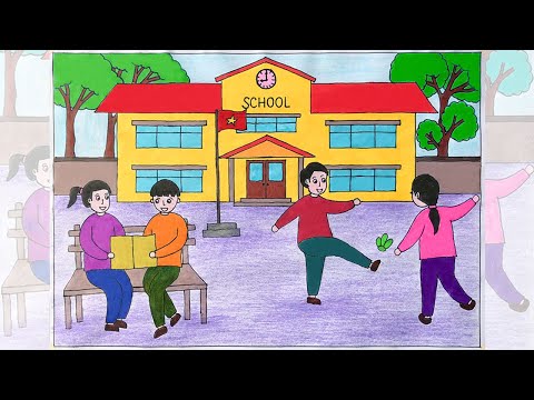 Video Vẽ tranh ngôi trường hạnh phúc | Vẽ ngôi trường hạnh... - youtube