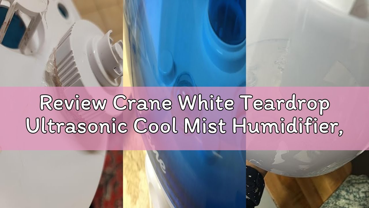 Review Crane White Teardrop Ultrasonic Cool Mist Humidifier, 1 Gallon Auto Shut-Off for Large Room,