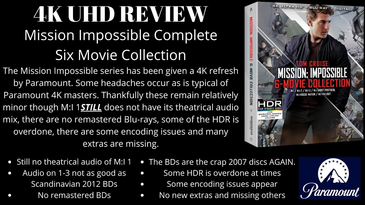 Mision Imposible 1-6 (4K UHD + Blu-ray) Pack 6 peliculas: M:I; M:I